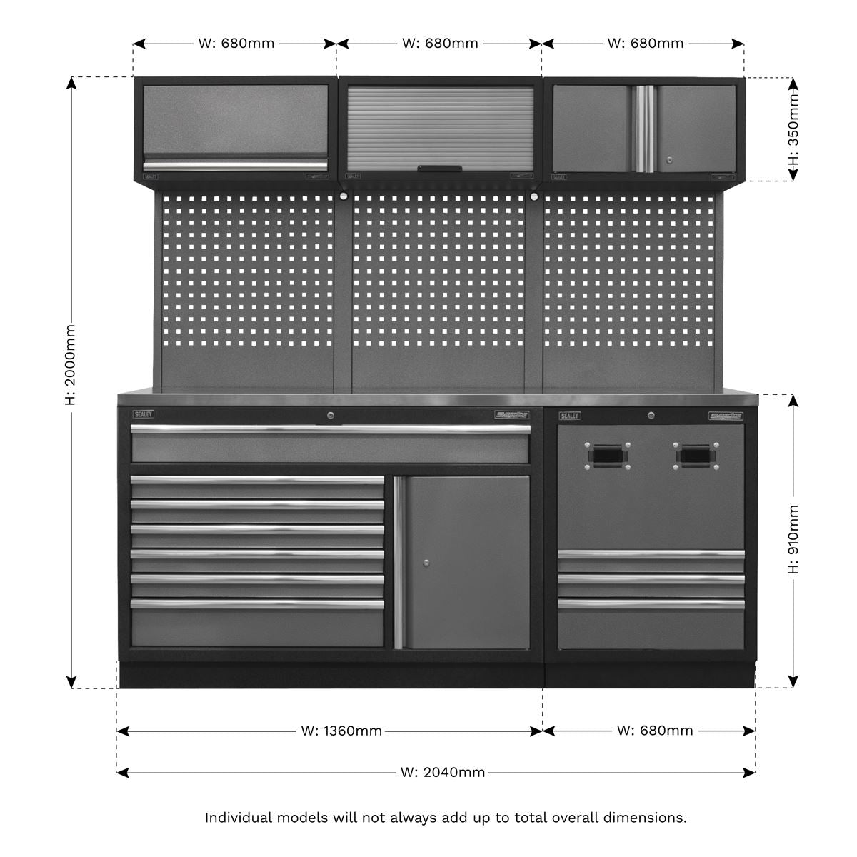 Sealey Modular Storage System Combo - Stainless Steel Worktop APMSSTACK14SS