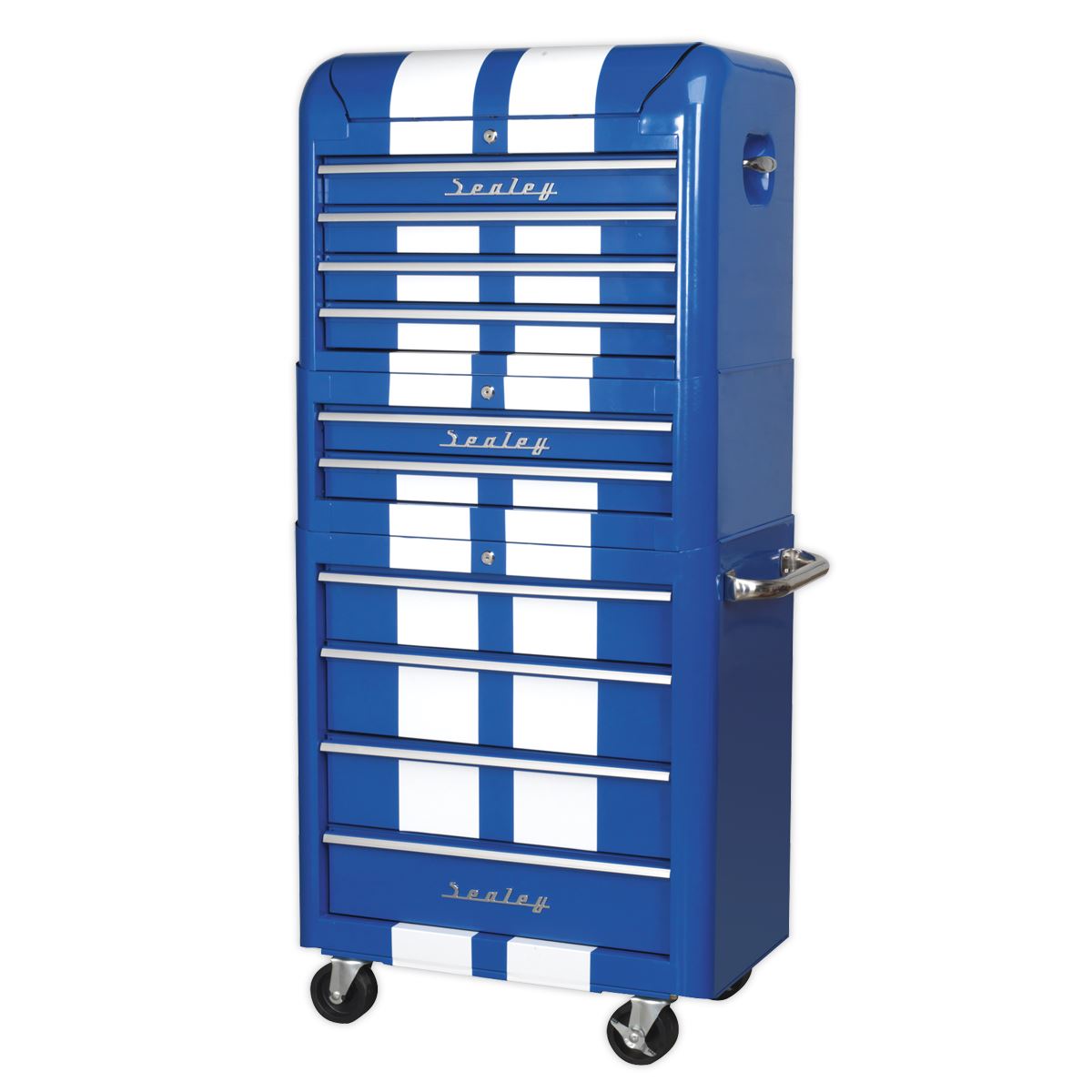 Sealey Retro Style Combination 10 Drawer - Blue/White Stripes AP28COMBO2BWS