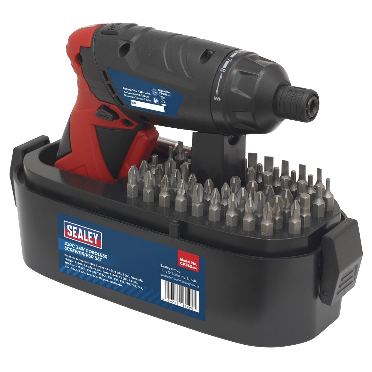 Sealey Cordless Screwdriver Set 53pc 3.6V Lithium-ion CP36S