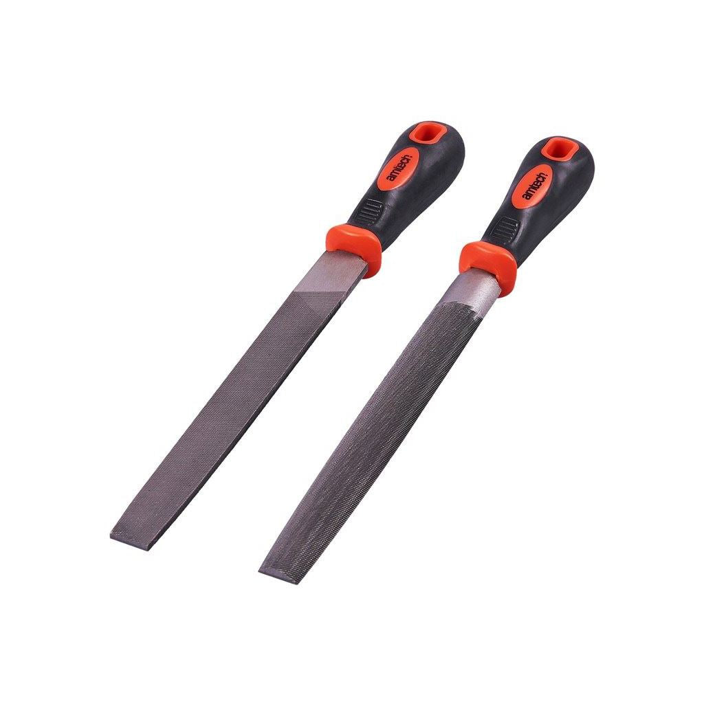 2 Piece 150mm File Set Flat & Half Round For Metal Or Plastic Comfort Handle - E1358