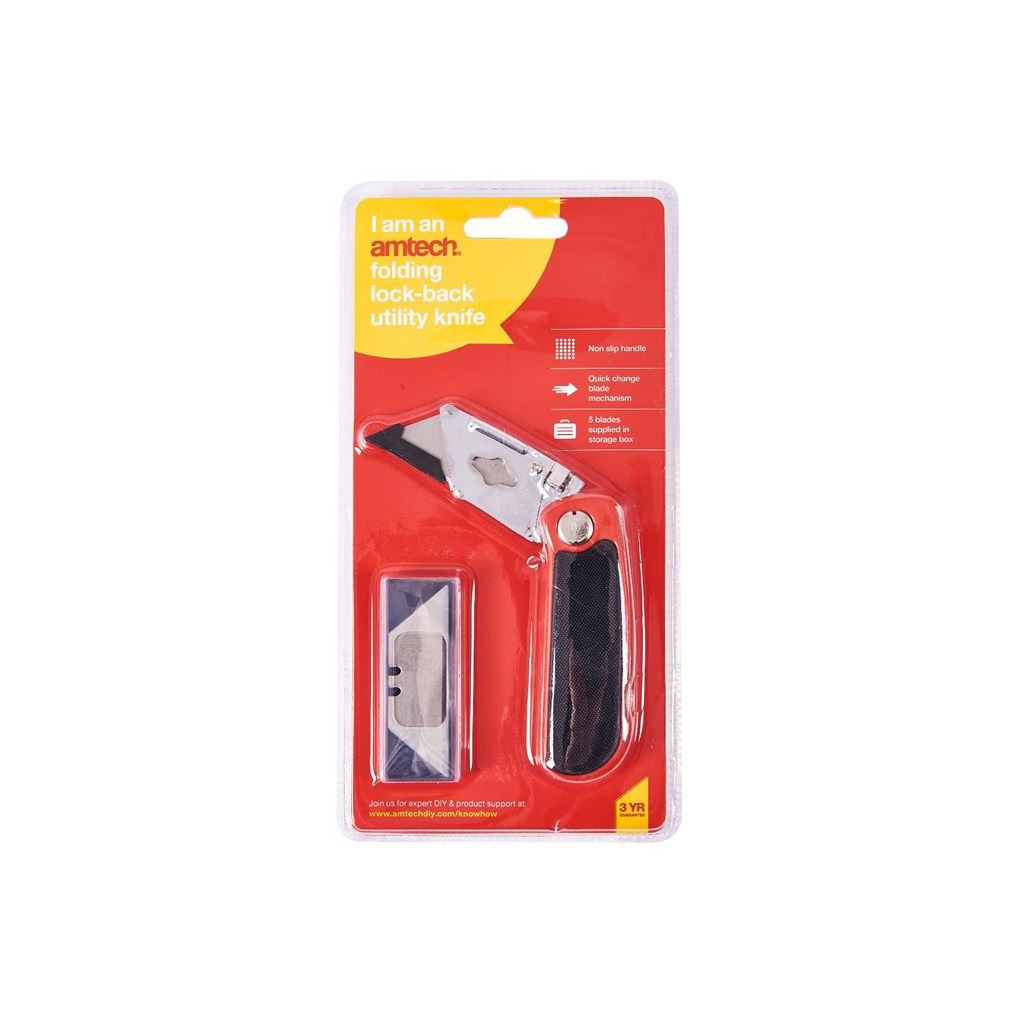 Amtech Folding Lock-Back Utility Knife - Cushion Grip - S0315