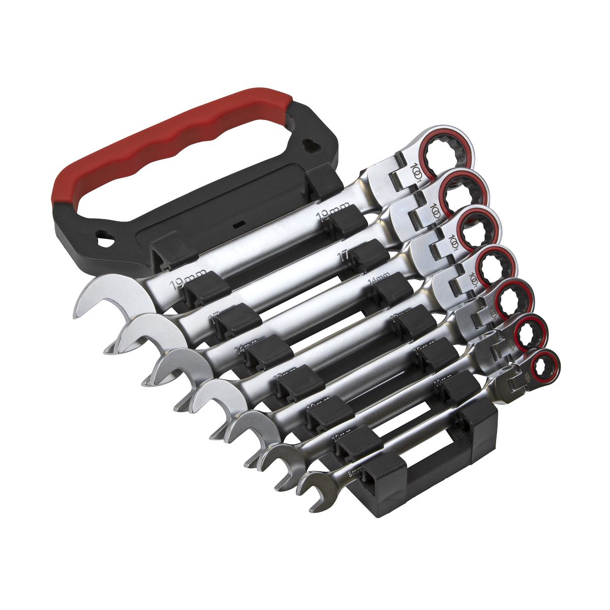 Sealey Flexi-Head Ratchet Comb. Spanner Set 7pc Platinum Series AK63943