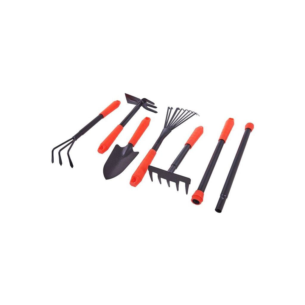 7 Piece Gardening Tool Set Rake Fork Hoe Cultivator Trowel Kit Extension Pole - U0955