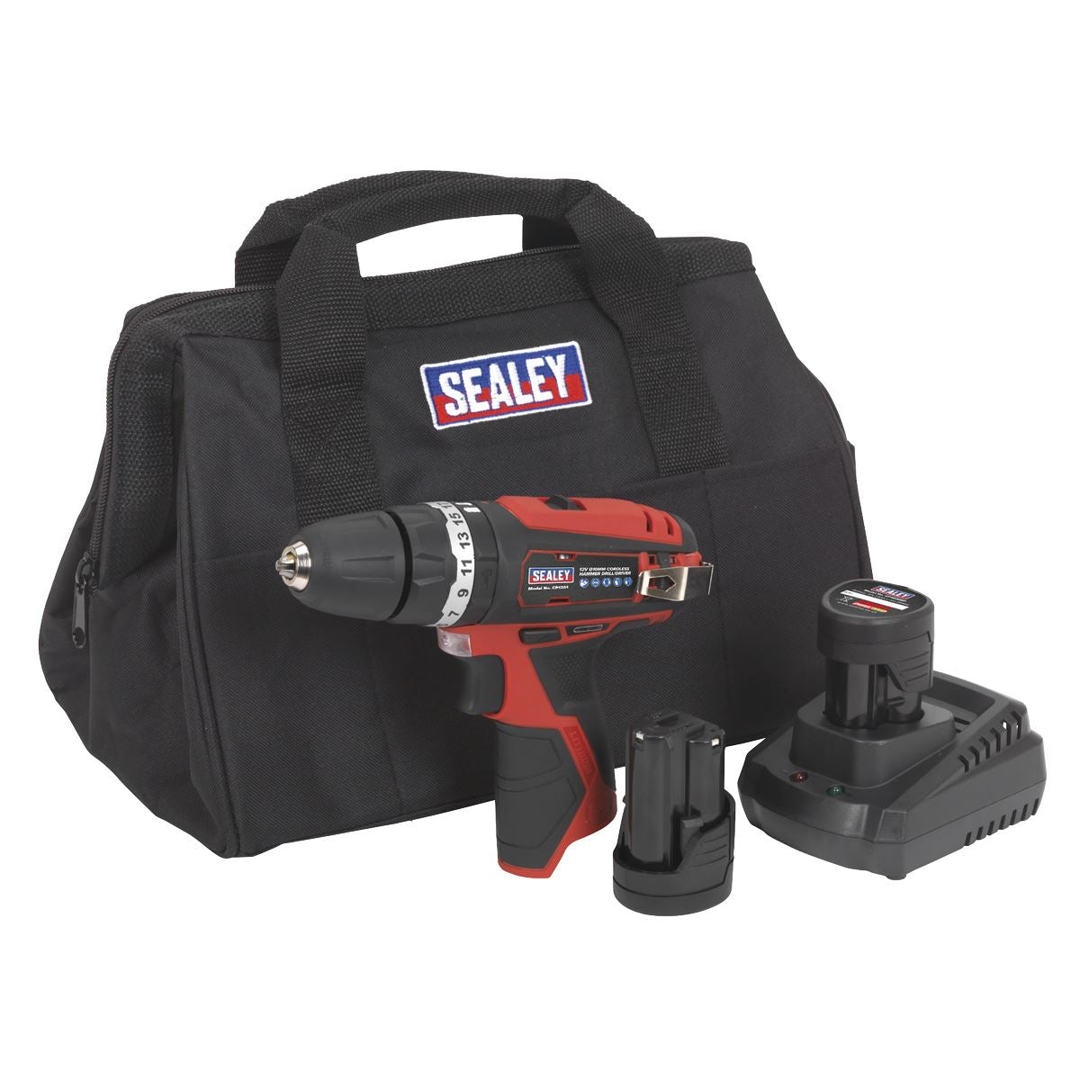 Sealey Hammer Drill/Driver Kit 10mm 12V Lithium-ion - 2 Batteries CP1201KIT