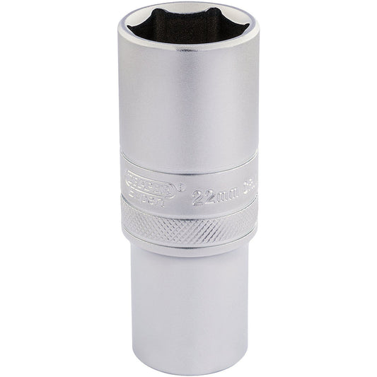 Draper Expert Quality Chrome 1/2" Square Drive 6 Point Metric Deep Socket - 22mm - 16654