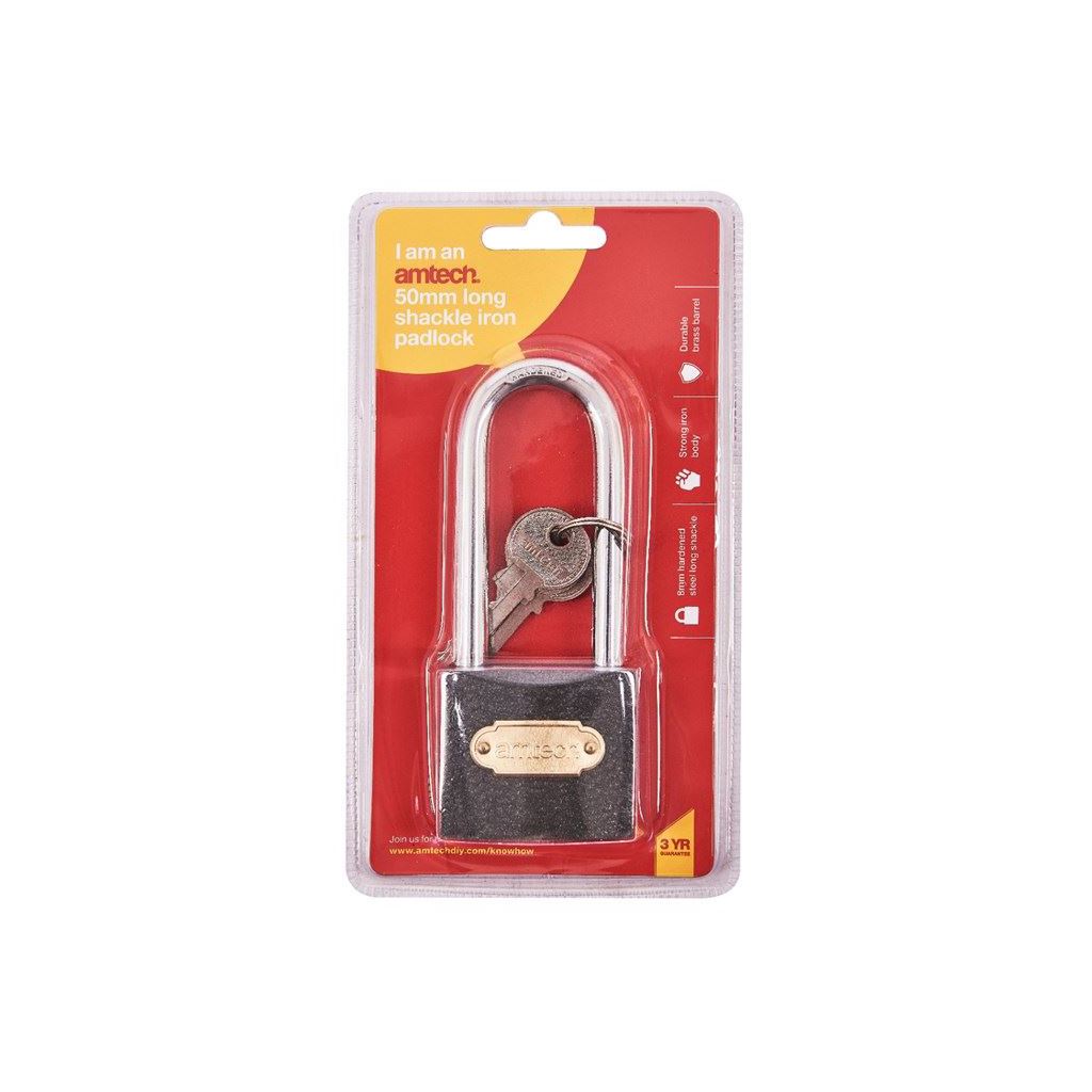 Heavy Duty Cast Iron 50mm Security Long Steel Shackle Padlock 3 Keys Safety - T0700C