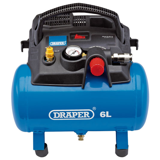 Draper 02115 6L Oil-Free Air Compressor 1.2KW Portable Compact 1.5HP 6.5CFM 8KG