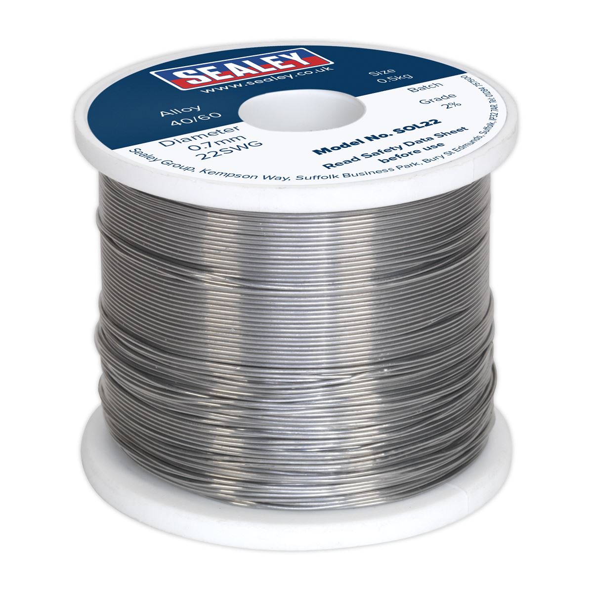 Sealey Solder Wire Quick Flow 2% 0.7mm/22SWG 40/60.5kg Reel SOL22