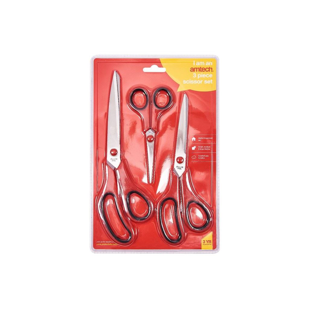 Amtech 3 Pack Scissor Set Stainless Steel Blades Grips 5-1/2" 8" 10" Kitchen - R0260