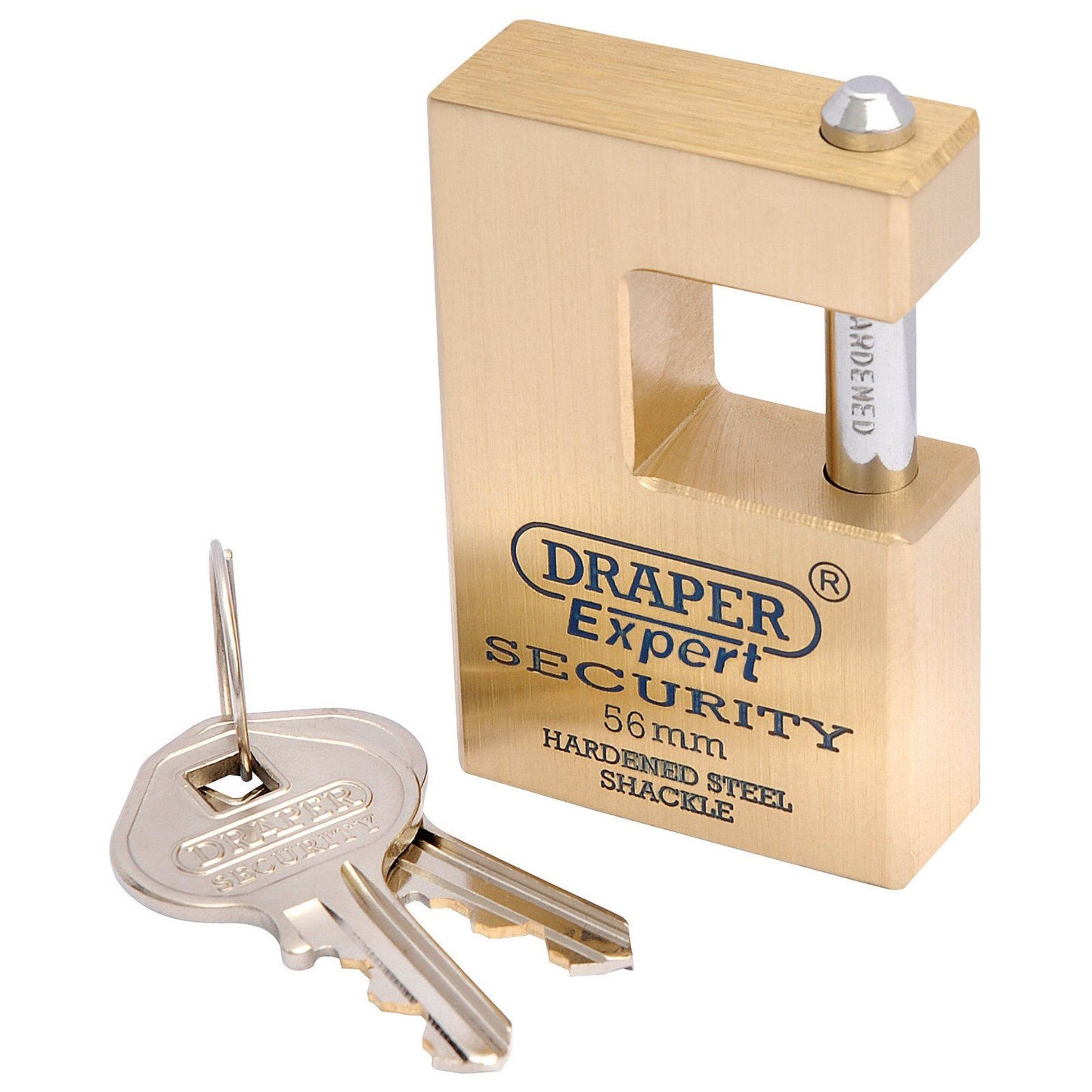 Draper 1x Expert 56mm Garage Close Shackle Solid Brass Padlock & 2 Keys Tool - 64200