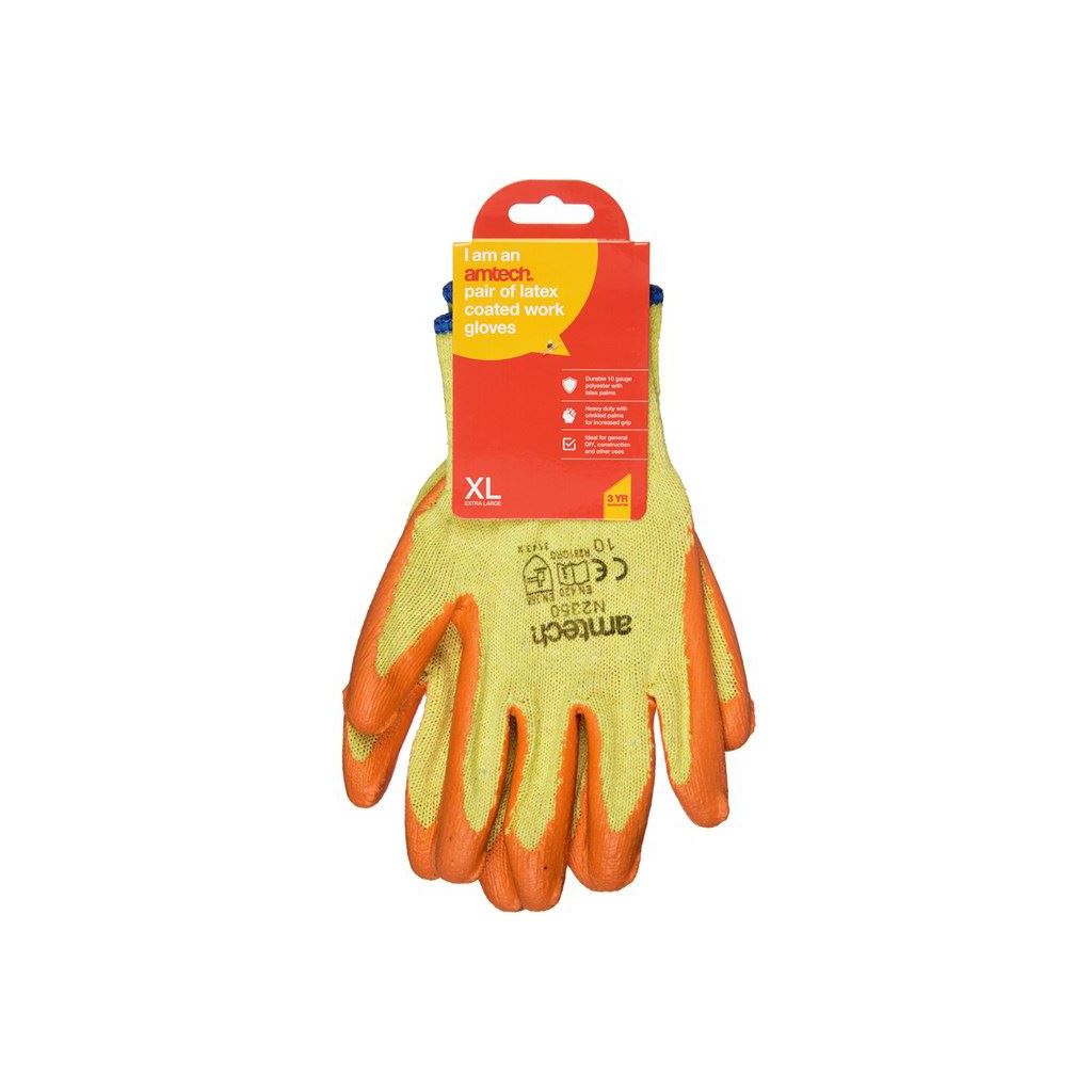 Amtech Latex Palm Coated Work Gloves Sizes XL Size 10  Heavy Duty Ppe Diy - N2350