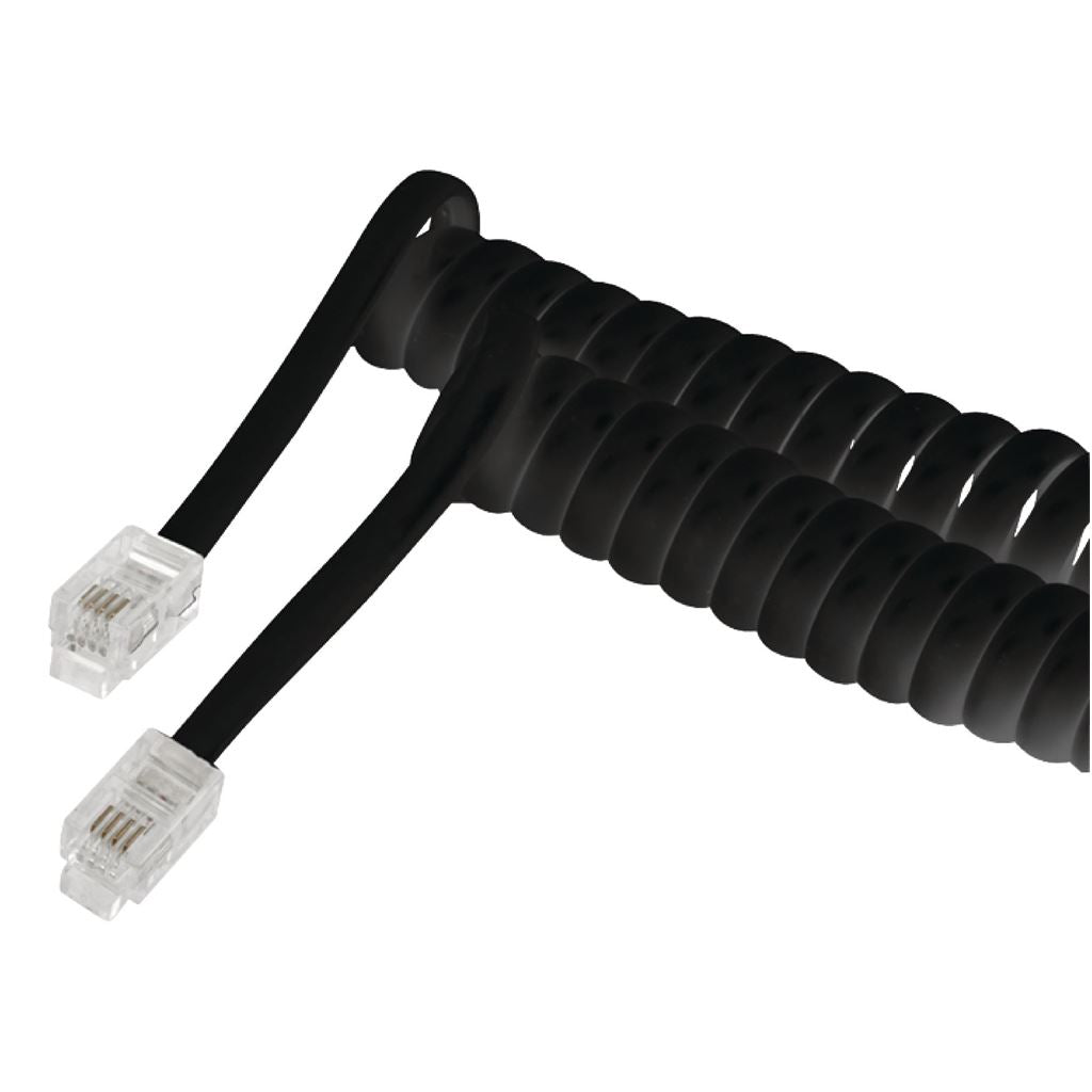 Glaxio Coiled headset cable RJ10 male to RJ10 male 5m black - TCGP90100BK50