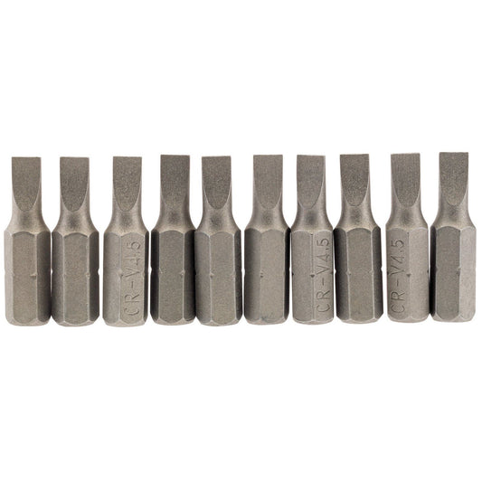 1x Pack Of 10 Draper 4.5mm 1/4" Hex Plain Slot Insert Bit - 25mm Long - 64027