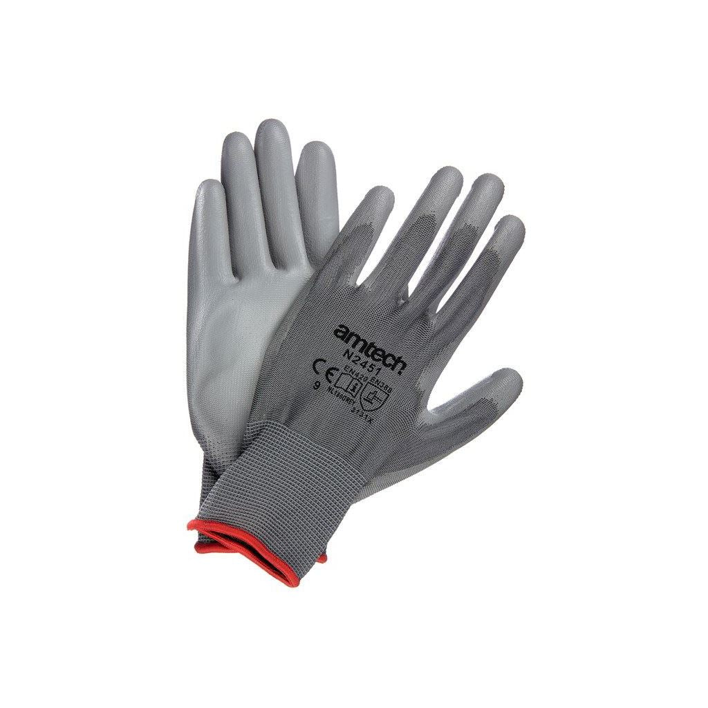 Amtech Light Duty Pu Coated Palm Gloves Grey Large Size 9 - N2451