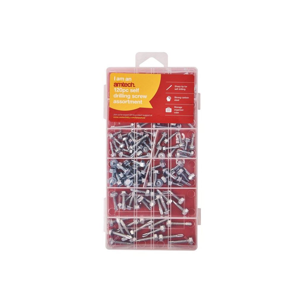 120 Piece Self Drilling Screw Set Hex Head Zinc Plated Carbon Steel Assortment - S6295